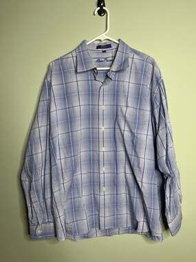 Alan Flusser Blue Plaid Dress Shirt XL